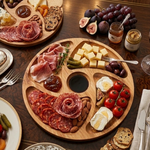 Tabla de servir de madera de roble retorcida de 30 cm con 4 compartimentos, acabado con aceite vegetal, tabla para queso y aperitivos, logotipo personalizado - Product Image 2