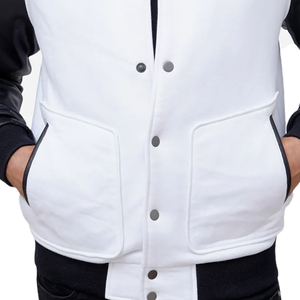 Chaqueta Lisa negra Premium de alta calidad para hombre con logotipo personalizado de fabricante OEM estilo universitario mangas de cuero cálidas bordado lana - Product Image 3