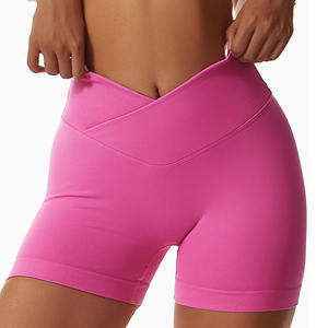 2024 pantalones cortos de gimnasio para mujer, pantalones cortos de motorista de cintura alta con diseño cruzado en V, ropa de Yoga transpirable, efecto de levantamiento de glúteos - Product Image 5