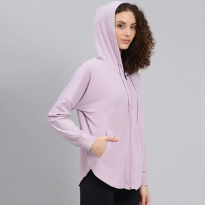 Sudadera con capucha con cremallera de nuevo diseño para mujer profesional Color Rosa sólido Peso ligero con cuello con capucha para invierno - Product Image 2
