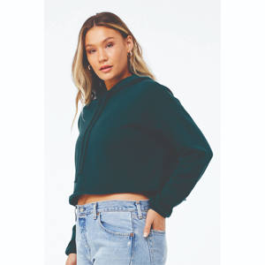 Sudadera con capucha de lana recortada para mujer Airlume anillo peinado hilado 52% algodón 48% Poly hombro caído impreso Logo espalda melocotón invierno - Product Image 2