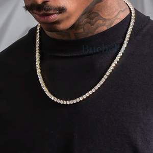 Venta caliente 925 Plata 14K Chapado en oro 4mm VVS Moissanite Collar de cadena de tenis para hombres y mujeres Premium Moissanite Jewelry - Product Image 1