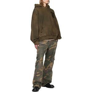 Sweat-shirt pour homme en molleton français vintage lavé, à épaules tombantes, avec broderie appliquée, effet délavé, surdimensionné, de haute qualité - Product Image 3