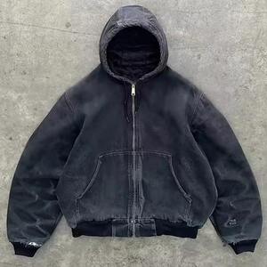 <b>Men</b> Oversized Hooded <b>Fleece</b> <b>Jacket</b> Acid Wash Green Windproof Zipper Casual Winter Streetwear - Product Image 3