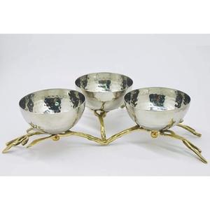 Atractivo cuenco para servir frutas secas de acero inoxidable martillado con soporte de metal dorado para fiesta Catering festivo - Product Image 1