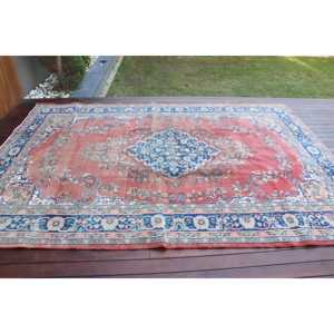 6.6x10 ft Turkish Rug, Vintage Rug, <b>Red</b> Camouflage <b>Wool</b> Rug - Product Image 3