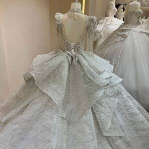 Vestido de Novia Largo con Apliques de Cristal Floral y Cuentas de Estilo Imperio, con Borlas y Pedrería, Modelo DW0184, Moderno y de Lujo - Product Image 6