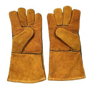 Gants de soudage TIG résistants à la chaleur en cuir marron de 14 pouces AB Level, doublure droite en coton pour les soudeurs - Product Image 1