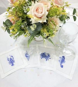 Bán Buôn Tùy Chỉnh Thêu Màu Xanh Cua Tôm Hùm Cocktail Khăn Ăn Hemstitch Chất Lượng Cao Linen Cocktail Khăn Ăn 6X6 "Cho Thanh Nhà - Product Image 4