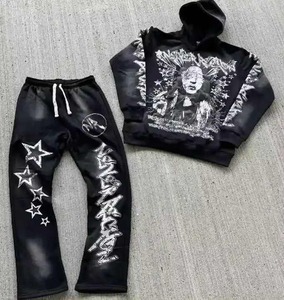 Logotipo personalizado de fábrica con estampado Sun Faded French Terry Pure Cotton Heavyweight Fleece Hombres Chándales Street Style Pantalones acampanados - Product Image 4