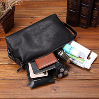 Tas genggam kulit sapi asli untuk pria, dompet panjang kulit sapi asli, dompet ritsleting bisnis bahan kulit sapi, tas tangan Multi saku