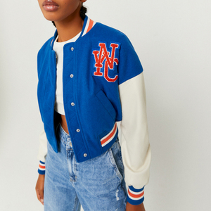 Varsity เสื้อแจ็กเก็ตเลตเตอร์แมน,เสื้อแจ็กเก็ตเบสบอลเปิดไหล่เสื้อแจ็คเก็ตผลิตจากปากีสถานหนังแท้ - Product Image 5