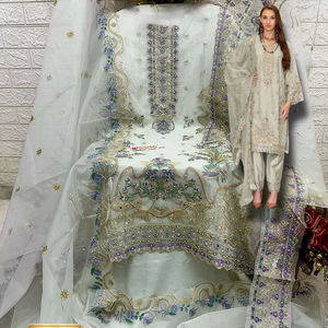 Exigeant Eid spécial Shalwar Kameez en organza avec broderie lourde Khatli et fond Santoon terne - Product Image 1