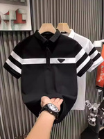 Logo personnalisé imprimé design noir et blanc rayé léger luxe hommes T-shirt polo à manches courtes
