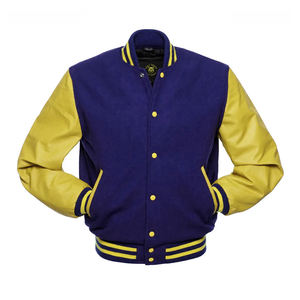 Chaqueta Bomber Varsity Azul Rey con Mangas de Cuero, Chaqueta Universitaria con Mangas de Cuero - Product Image 2