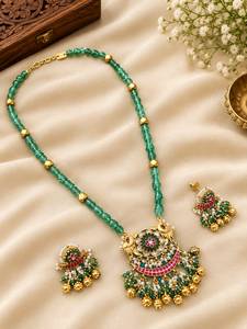 TISHYA DIAMOND Ethnic Gold Plated Brilliant Cut Copper Alloy Moissanite Imitation Pearl Floral Necklace Earring <b>Set</b> Jewelry - Product Image 1
