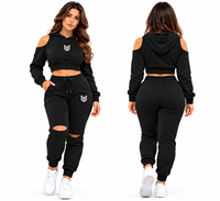 Ensemble crop top rose à découpes et pantalon de jogging assorti en molleton, couleur unie, tenue décontractée pour femme, collection automne