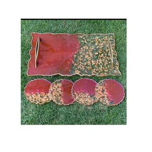 ถาดเสิร์ฟเรซิ่นหรูหราทันสมัยพร้อมชุดจานรองแก้ว ถาดอาหารและเครื่องดื่มตกแต่งสำหรับใช้ในบ้านและบนโต๊ะอาหาร แม่พิมพ์ถาดเรซิ่น - Product Image 4