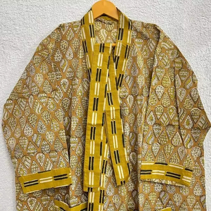 Robe Kimono en coton imprimé Hippie Bagru pour femmes, robe de nuit longue au sol, robes décontractées ethniques naturelles de style Jaipuri - Product Image 1