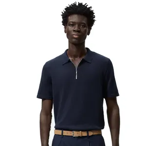 Professional Custom Design Men Navy Blue Baggy Fit Casual Polo T Shirt With ZIpper Turn DOwn Collar By Laz Industry