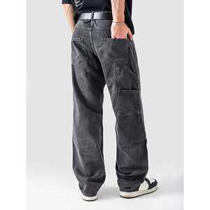 Pantalones Cargo Skinny de Mezclilla Gris Oscuro Carpenter, Cintura Alta, Lavado a la Piedra, Estilo Vintage Hip Hop, Bordados, Cómodos para Invierno - Product Image 4