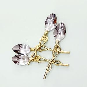 Vente en gros, ensemble de cuillères en argent en acier inoxydable avec poignée de conception de feuille de brindille, ensemble de serveur à salade Portable moderne - Product Image 2