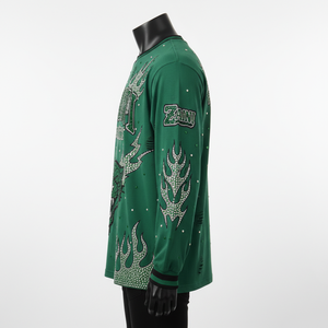 Camiseta de Manga Larga de Poliéster y Elastano de Primera Calidad, Tejido de Punto Suave, Color Verde, con Pedrería, Logotipo Personalizado por Transferencia Térmica, para Hombre - Product Image 3