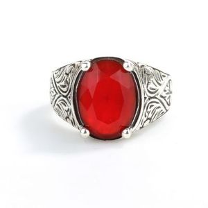 Bague classique pour homme en argent sterling 925, pierre rouge ovale avec motif gravé, technologie d'incrustation de haute qualité, cadeau - Product Image 4