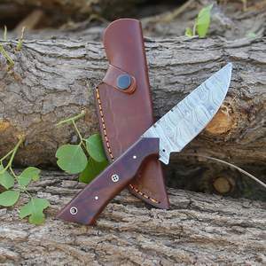 Couteau de chasse à lame fixe fait à la main en acier damas sur mesure avec gaine en cuir supporté OEM pour la chasse Camping en plein air - Product Image 5