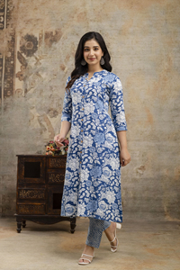 Haute qualité A-ligne vêtements ethniques-deux pièces rayonne Kurti pantalon ensemble avant bouton poche pour les femmes robe de mariée - Product Image 3