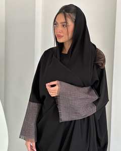 Abaya longue à manches longues en soie noire faite à la main, anti-rides, avec de belles broderies blanches, tenue de prière musulmane traditionnelle pour femmes adultes - Product Image 5