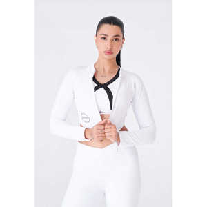 Body de gymnastique élégant pour femme avec manches longues et haut à glissière couleur blanche - Product Image 2
