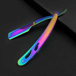 Rasoir droit multicolore pour hommes Rasoir à manche en métal Rasoir pliable Couteau de rasage classique - Product Image 4