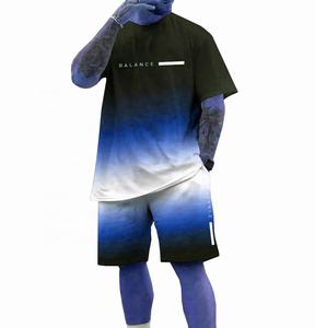 Streetwear d'été pour hommes ensemble de t-shirts et shorts décontracté 100% polyester respirant imprimé tissu tricoté à manches courtes personnalisable - Product Image 4