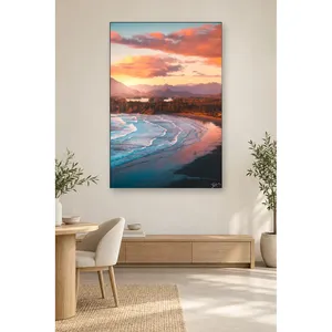 ภาพพิมพ์บนผ้าใบชายหาดพระอาทิตย์ตกสีชมพูฟ้าของฟิดา - Product Image 5