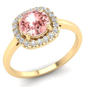 Bague Halo en Or Massif 14K 18K REYES Luxe avec Morganite Ronde de 1 Carat, Certifiée IGI, Bijoux Classiques en Diamant pour Femmes - Product Image 2