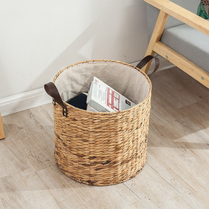 Natural Water Hyacinth Hand-<b>Woven</b> Storage <b>Baskets</b> with Handles Bulk Export Product TRUNGHOA Best Handicraft from Viet Nam - Product Image 3