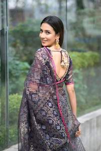 Exclusivo de moda Deshi Dhakai Jamdani Sharee calidad de exportación para mujeres JAMDANI tela azul verde dorado cielo azul de Bangladesh - Product Image 2