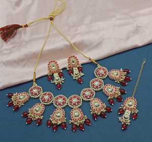 Nuevo diseño de lujo chapado en oro tradicional Motipearl & Drop Kundan tachonado gargantilla collar pendiente Mangtika conjunto y conjunto de joyería - Product Image 2