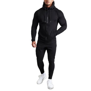 Sudadera con capucha y cremallera Lisa para hombre, chándal deportivo de algodón de invierno de dos piezas con logotipo personalizado de alta calidad para gimnasio y correr - Product Image 1