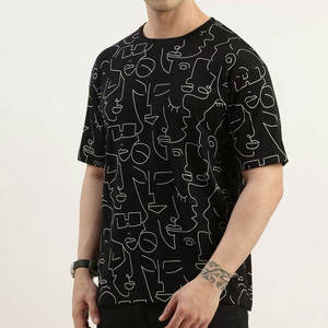 T-shirt à manches courtes et col rond pour hommes, noir, avec motif abstrait de visage imprimé, décontracté, surdimensionné, avec image graphique - Product Image 3