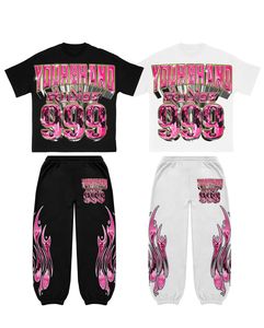 2025 Customized Streetwear Baggy Hoodie and Stacked Pants Set Acid Wash Tracksuits Boys DTG Printed Cropped Flared Sweat suits - Product Image 2