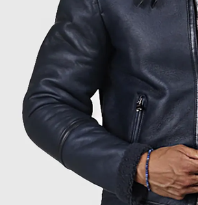 Veste en cuir à la mode pour hommes avec doublure en fourrure de mouton nappa et polyester Fermeture à glissière teinte unie de haute qualité pour l'hiver - Product Image 3