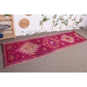 Tapis en Laine Rose Vintage de 2.9X10 Pieds, Design Traditionnel en Patchwork, Fait à la Main, Couloir Rectangle de Grande Surface pour Adolescent, Latex pour Chambre - Product Image 3