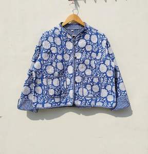 แจ็กเก็ตสั้นผ้าคอตตอนพิมพ์ลายบล็อกด้วยมือใส่ได้สองด้านสำหรับฤดูหนาวเสื้อโค้ทผ้าทอเทคนิคซักเสื้อนอกลำลอง - Product Image 6