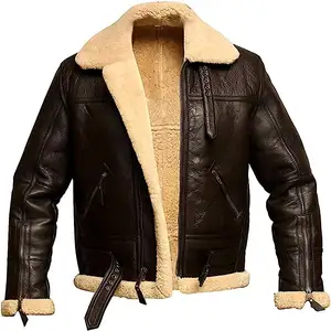 Giacca in pelle da uomo Bomber Shear-ling Warm wool Filling Biker Style Plus Size giacche in pelle migliore qualità