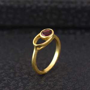 Latest Design Boho <b>Garnet</b> <b>Ring</b> Dainty Brass <b>Rings</b> for Women 18K Gold Plated Oval Geometric Solitaire <b>Rings</b> for Wholesale/OEM/ODM - Product Image 6