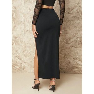 Jupe longue asymétrique pour femme avec détail avant, modèle High Five, 35911 - Noir - Product Image 3