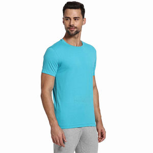 T-shirt pour hommes couleur bleu ciel col rond manches courtes grande taille 100% coton t-shirt uni pour adulte vente en gros - Product Image 3
