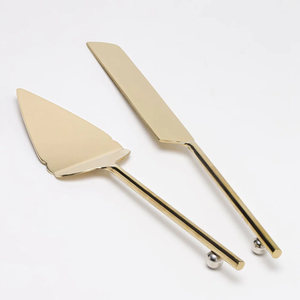 Mango de diseño de latón cuchillo de pastel dorado y servidor 2 cuchillos y piezas de diseño para utensilios de cocina y uso en restaurantes - Product Image 6